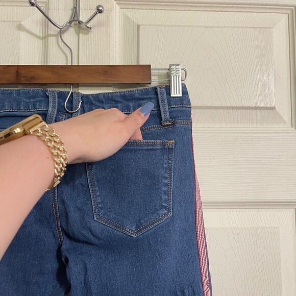 No Boundaries Womens Juniors Dark Stretch Red Plaid Side Stripe Skinny Jeans 7 - Picture 5 of 9